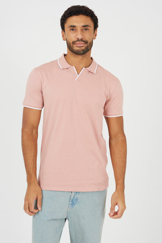Brave Soul Pink Open Collar Polo Shirt - Pink Image 1