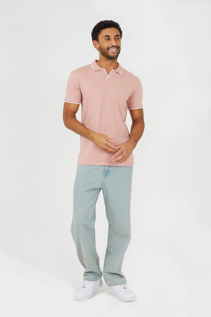 Brave Soul Pink Open Collar Polo Shirt - Pink Image 3
