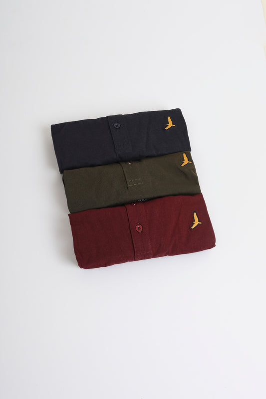 Brave Soul Navy 3 Pack Cotton Jersey Polo Shirts - Navy Image 1