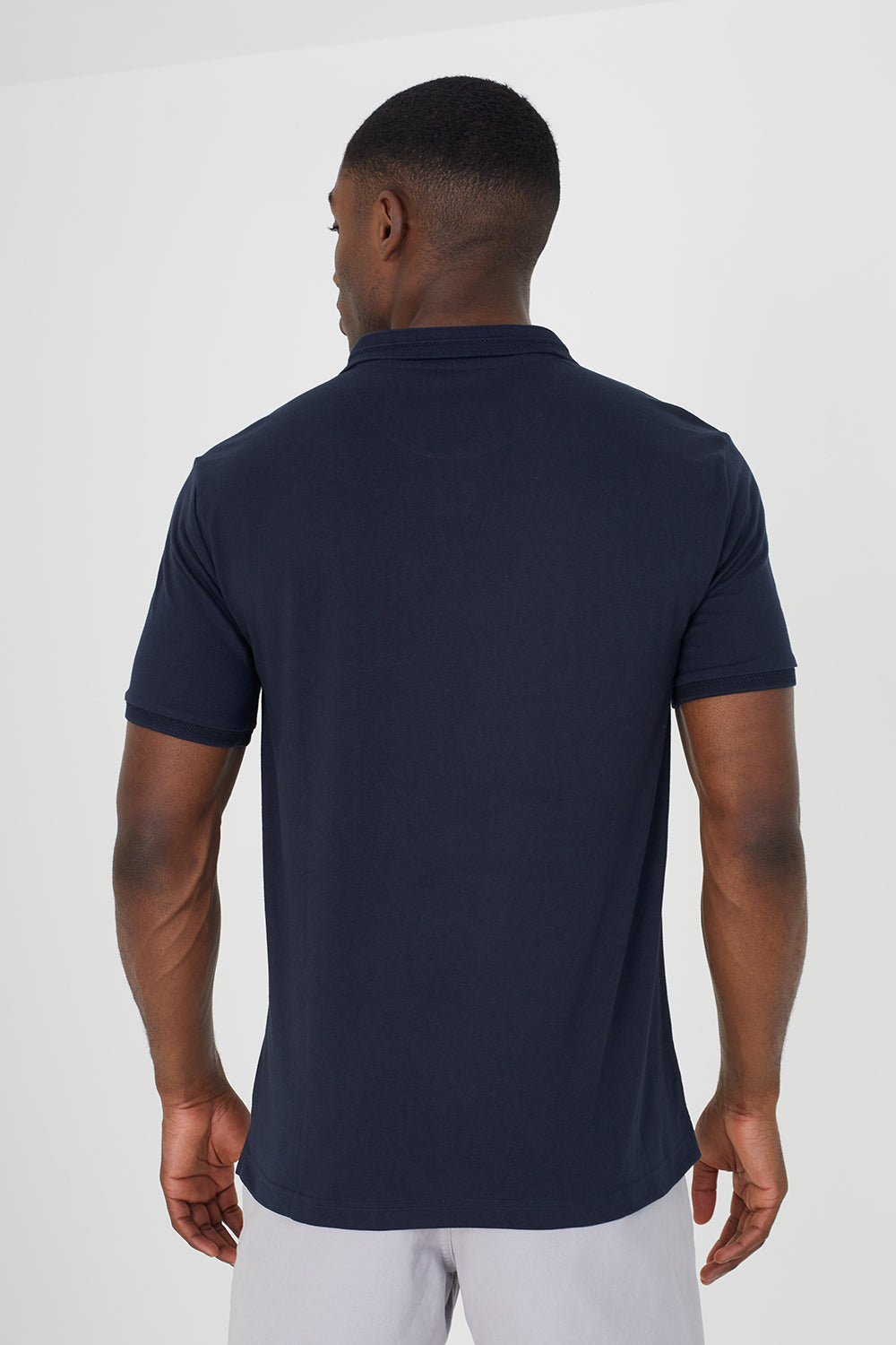 Brave Soul Navy Short Sleeve Jacquard Trim Polo Shirt - Navy Image 2
