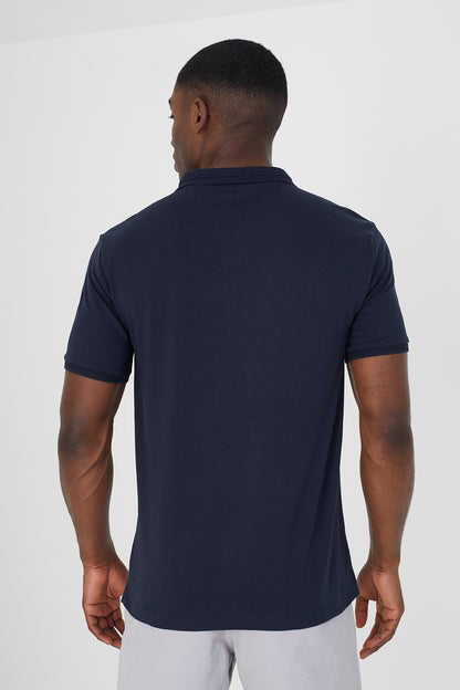 Brave Soul Navy Short Sleeve Jacquard Trim Polo Shirt - Navy Image 2