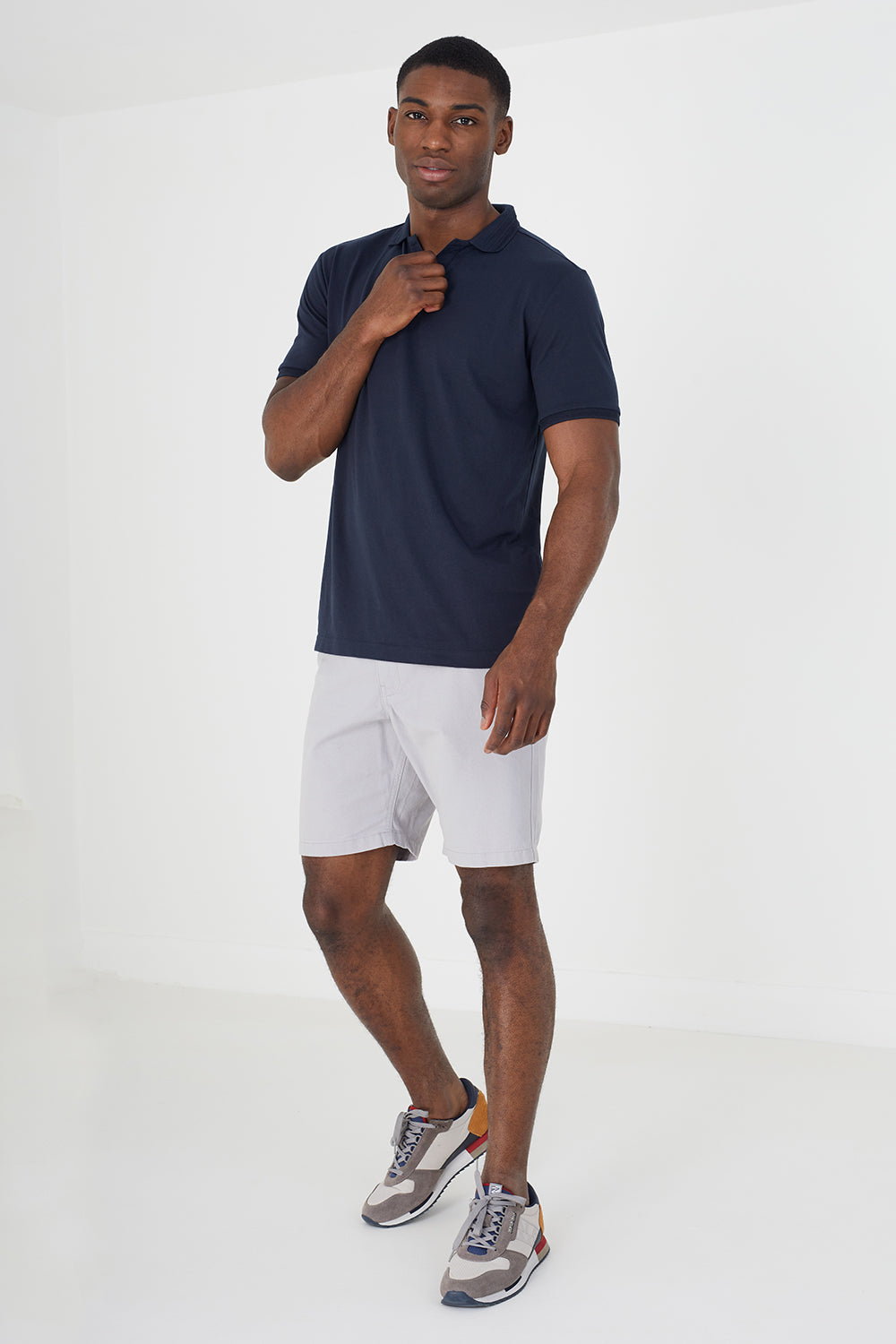 Brave Soul Navy Short Sleeve Jacquard Trim Polo Shirt - Navy Image 3