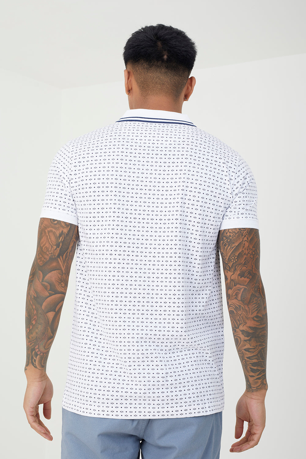 Brave Soul White Cotton Print Polo Shirt - White Image 2