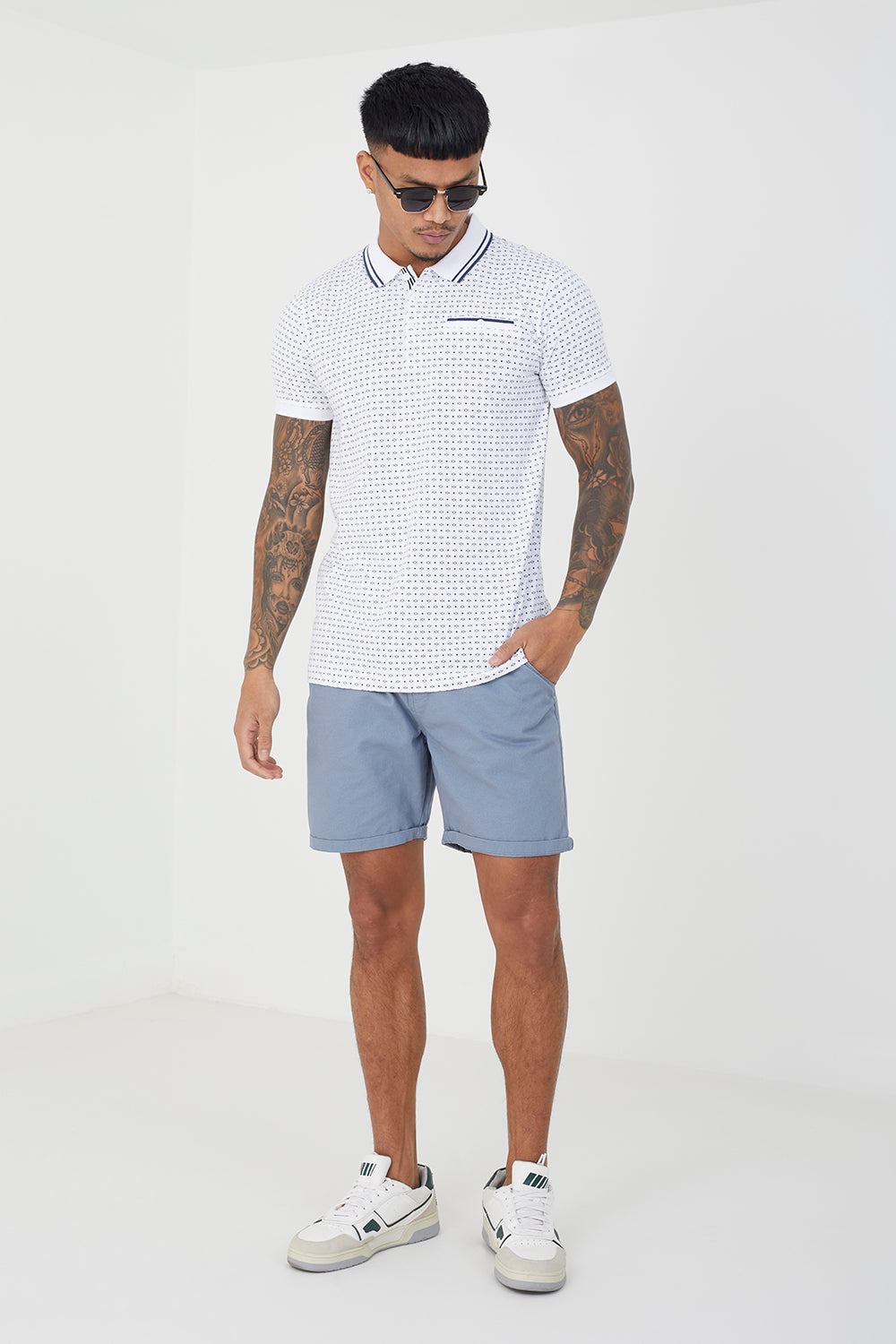 Brave Soul White Cotton Print Polo Shirt - White Image 3