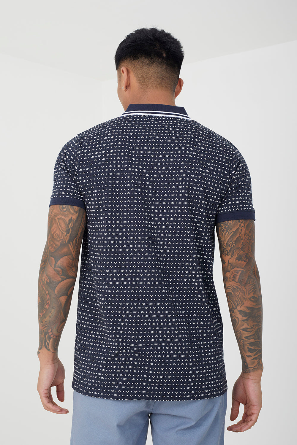 Brave Soul Navy Cotton Print Polo Shirt - Navy Image 2