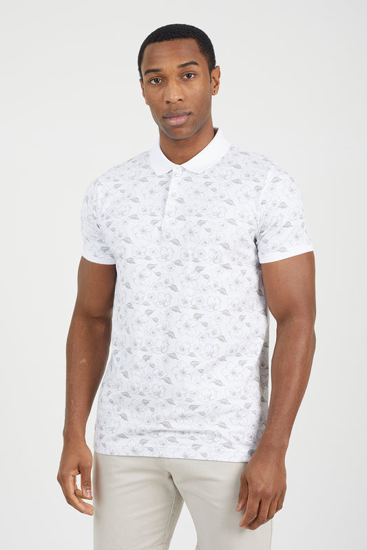 Brave Soul White Cotton Print Polo Shirt - White Image 1