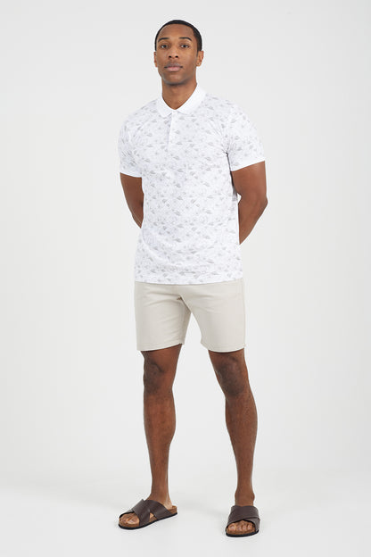 Brave Soul White Cotton Print Polo Shirt - White Image 3