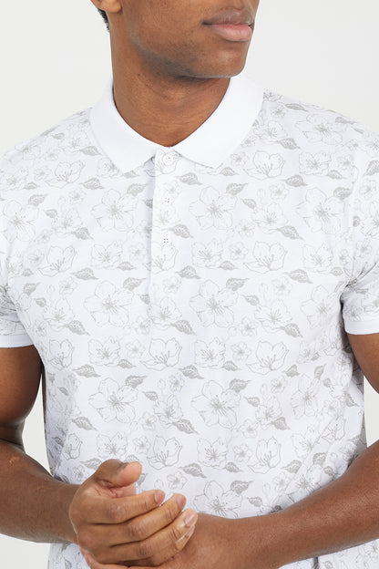 Brave Soul White Cotton Print Polo Shirt - White Image 4