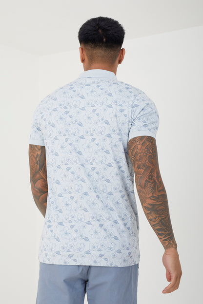 Brave Soul Baby Blue Cotton Print Polo Shirt - Baby Blue Image 2