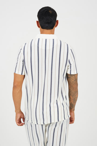 Brave Soul Cream Polo Shirt with Quarter Zip - Cream Image 2
