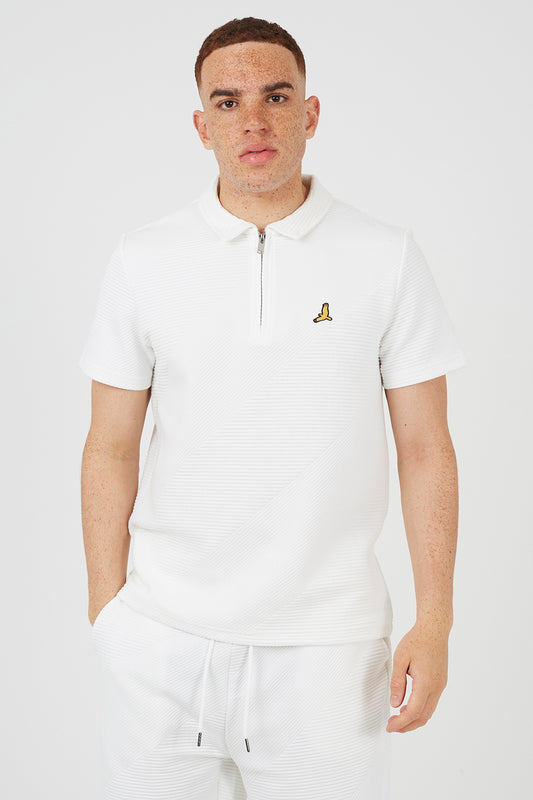 Brave Soul Cream Short Sleeve Quarter Zip Polo Shirt - Cream Image 1