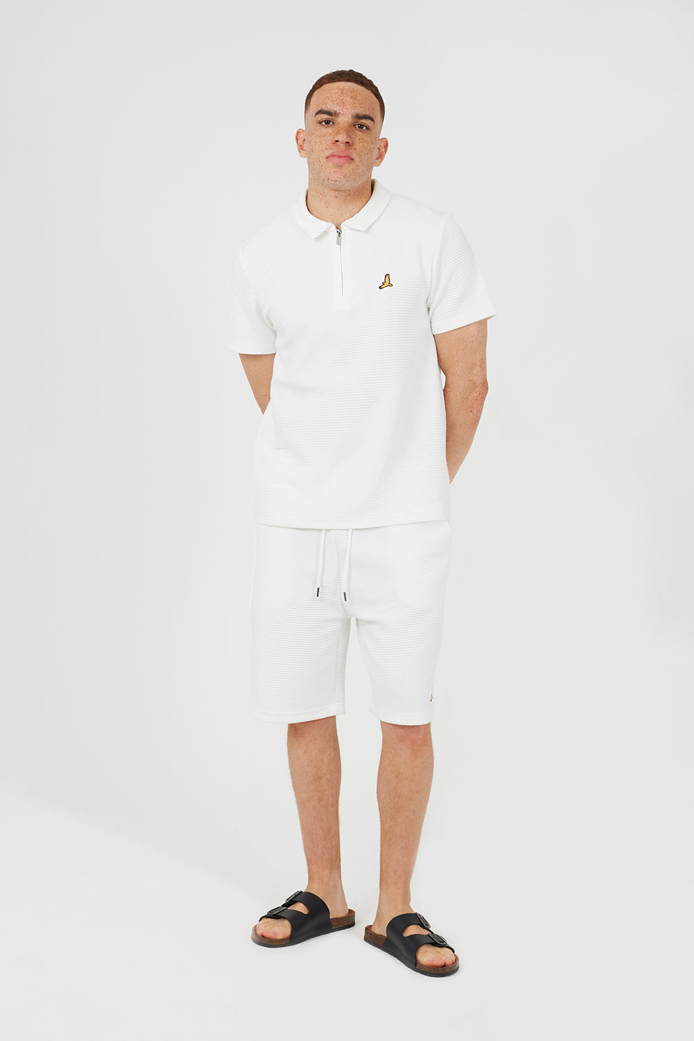 Brave Soul Cream Short Sleeve Quarter Zip Polo Shirt - Cream Image 3