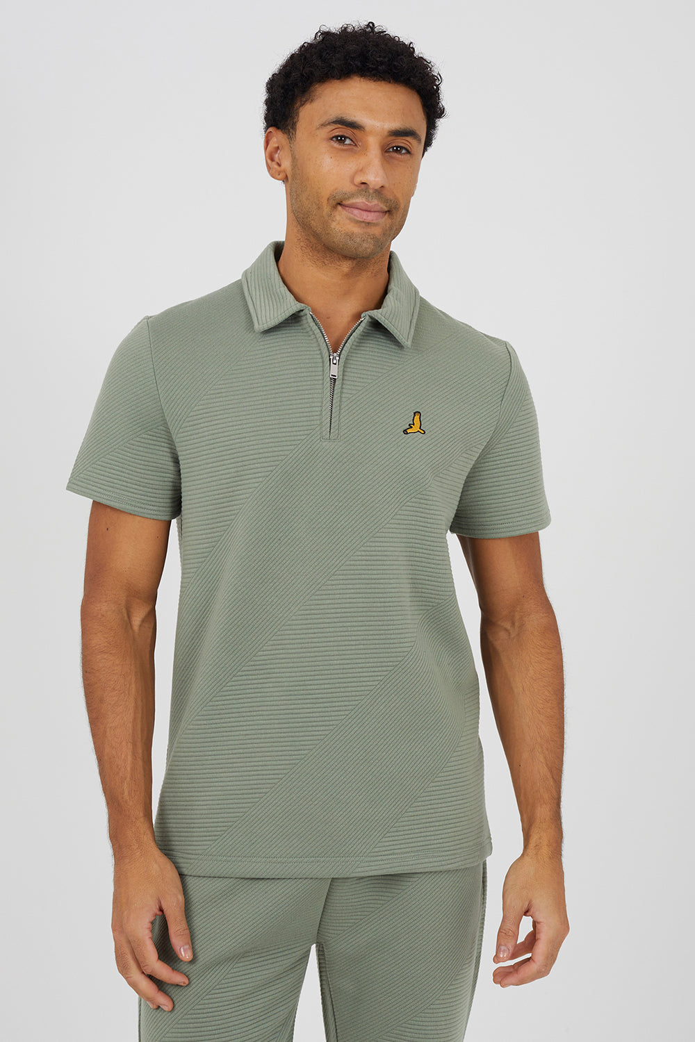 Brave Soul Mint Short Sleeve Quarter Zip Polo Shirt - Mint Image 1