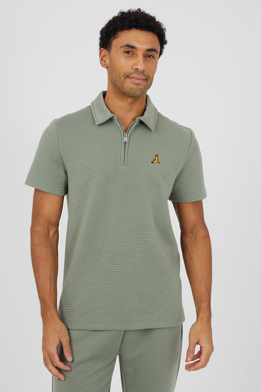Brave Soul Mint Short Sleeve Quarter Zip Polo Shirt - Mint Image 1