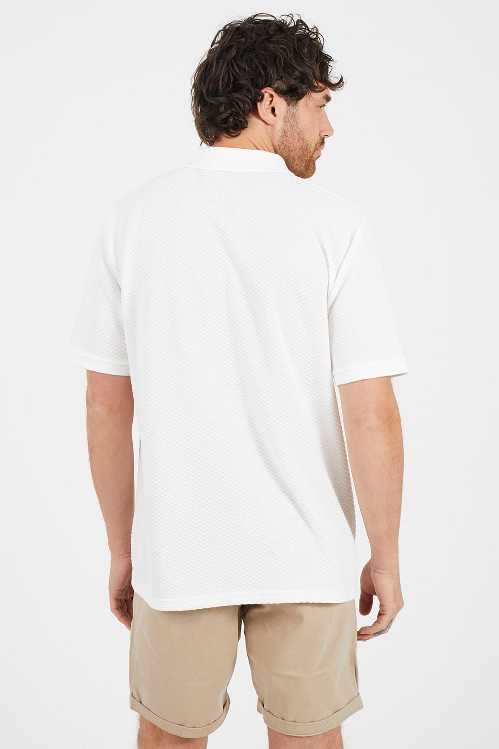 Brave Soul Cream Embroidered V-Neck Polo Shirt - Cream Image 2