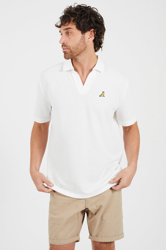 Brave Soul Cream Embroidered V-Neck Polo Shirt - Cream Image 1