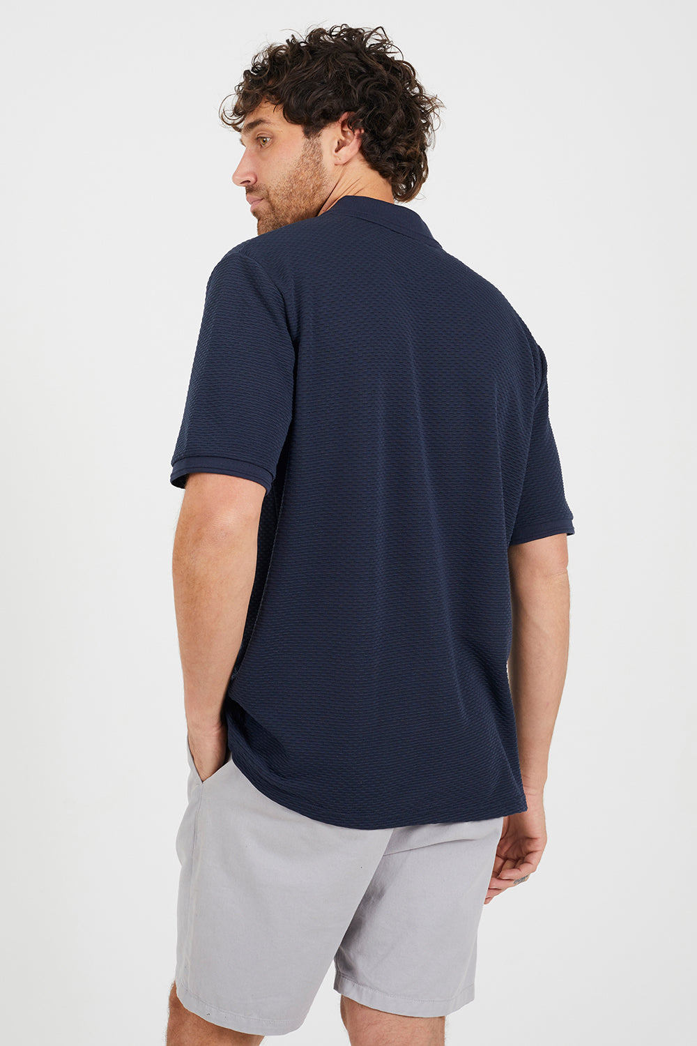 Brave Soul Navy Embroidered V-Neck Polo Shirt - Navy Image 2