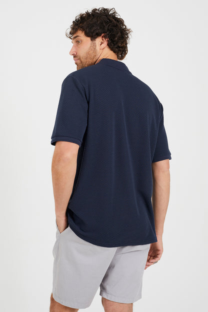Brave Soul Navy Embroidered V-Neck Polo Shirt - Navy Image 2