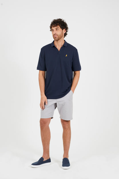 Brave Soul Navy Embroidered V-Neck Polo Shirt - Navy Image 3