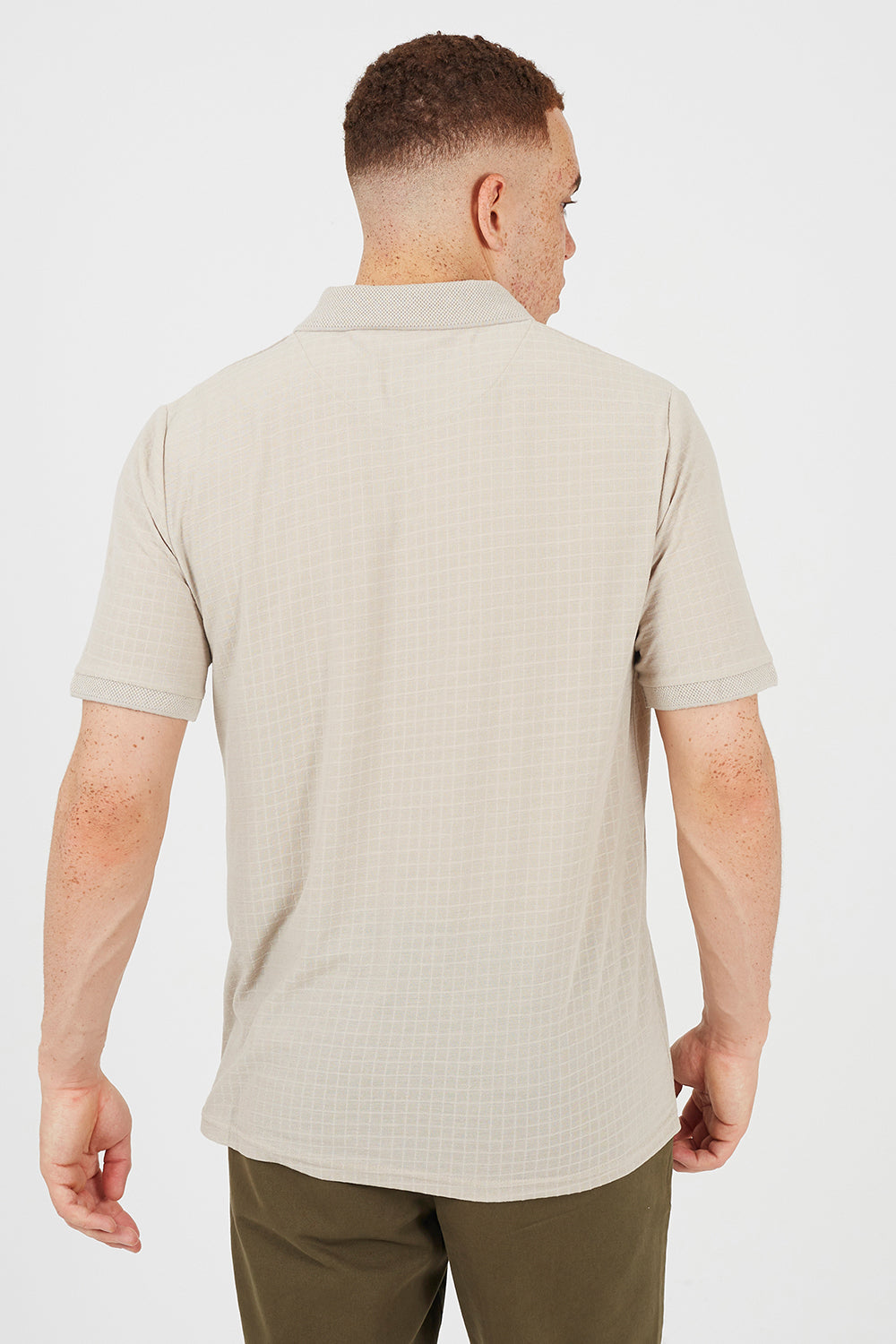 Brave Soul Stone Trophy Neck Jacquard Polo Shirt - Stone Image 2