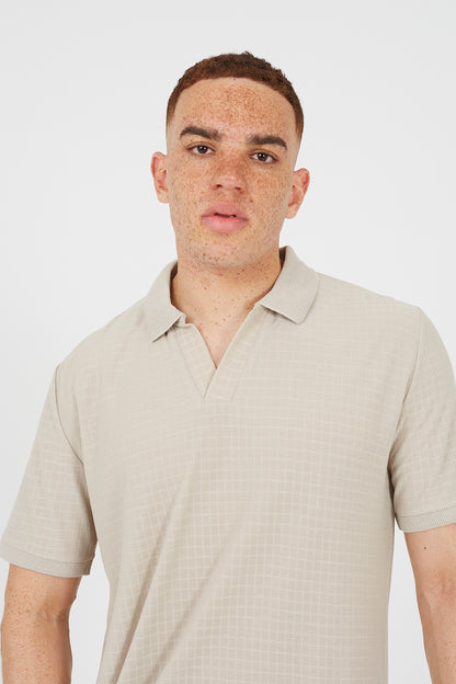 Brave Soul Stone Trophy Neck Jacquard Polo Shirt - Stone Image 4
