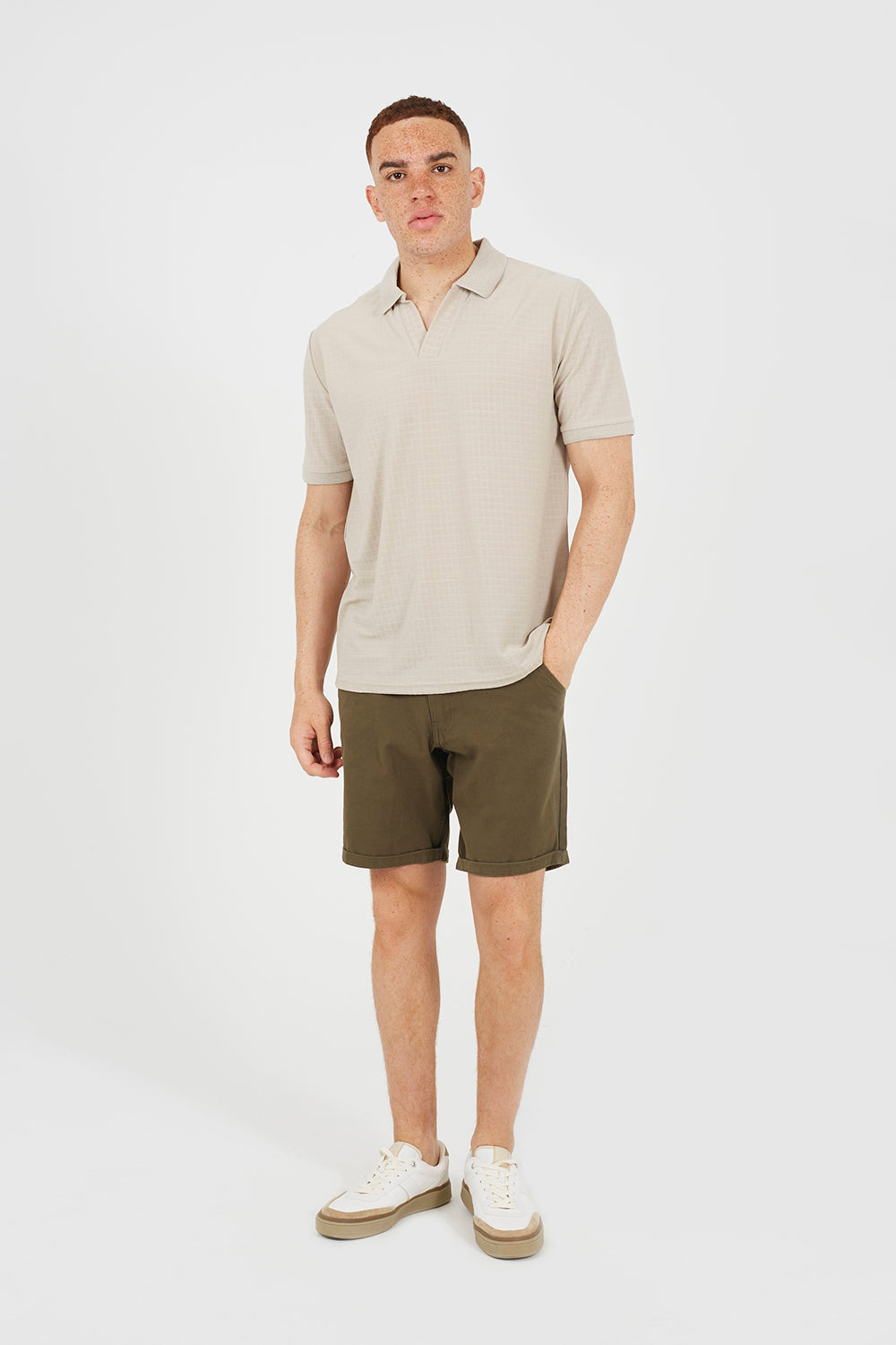 Brave Soul Stone Trophy Neck Jacquard Polo Shirt - Stone Image 3