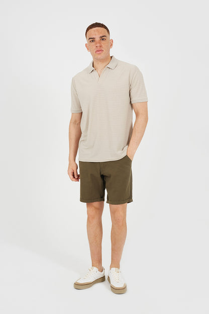 Brave Soul Stone Trophy Neck Jacquard Polo Shirt - Stone Image 3