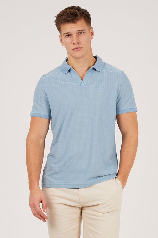 Brave Soul Blue Trophy Neck Jacquard Polo Shirt - Blue Image 1