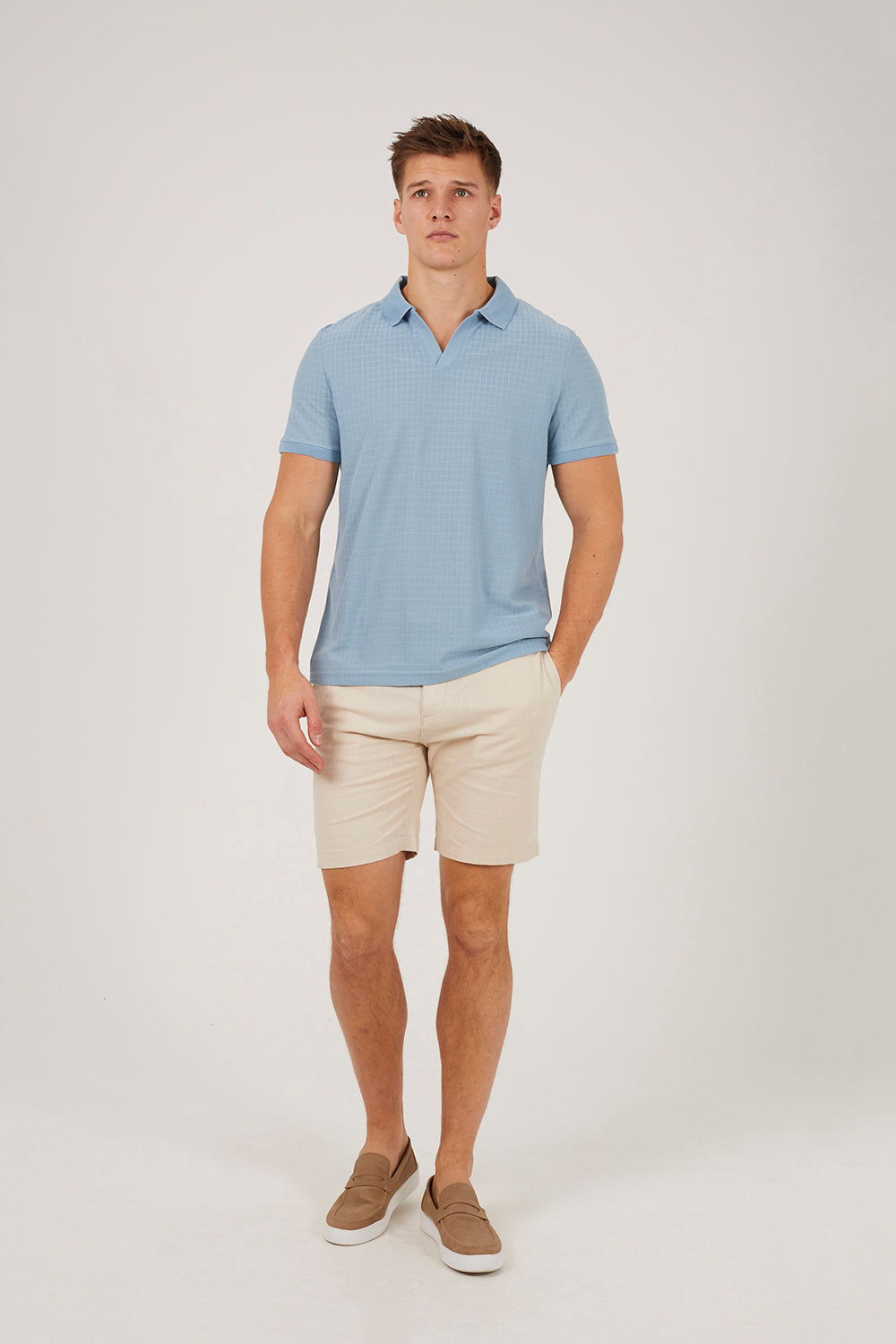 Brave Soul Blue Trophy Neck Jacquard Polo Shirt - Blue Image 3