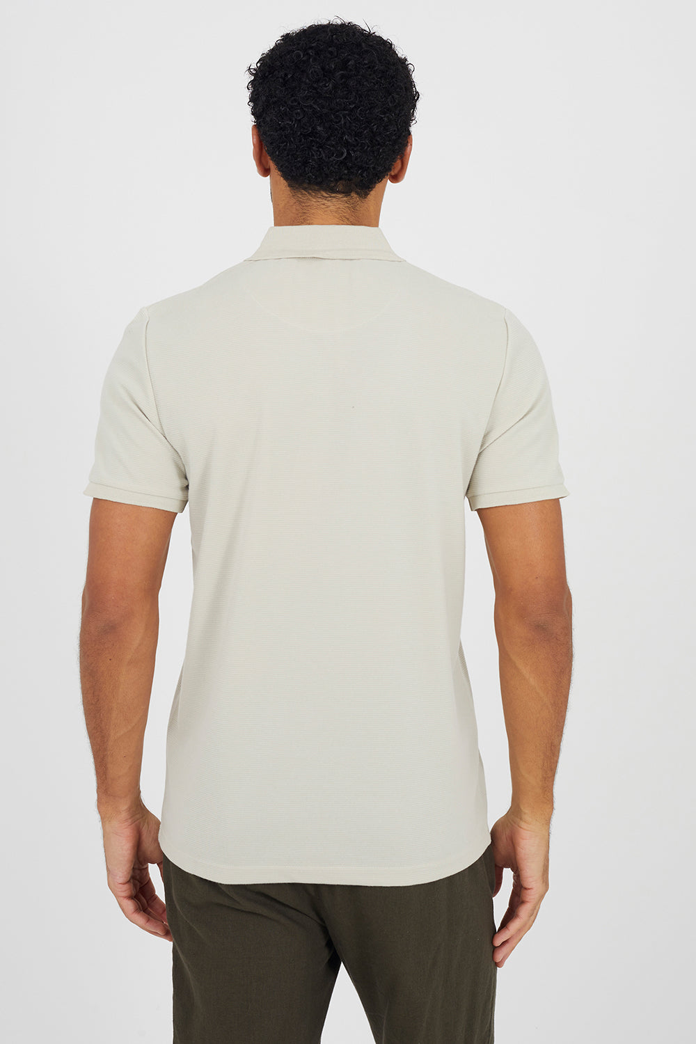 Brave Soul Light Stone Textured Short Sleeve Quarter Zip Polo Shirt - Light Stone Image 2
