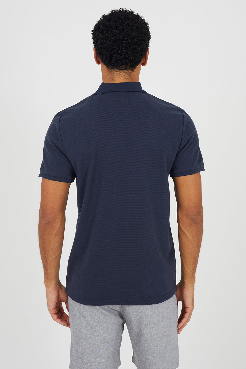 Brave Soul Navy Textured Short Sleeve Quarter Zip Polo Shirt - Navy Image 2