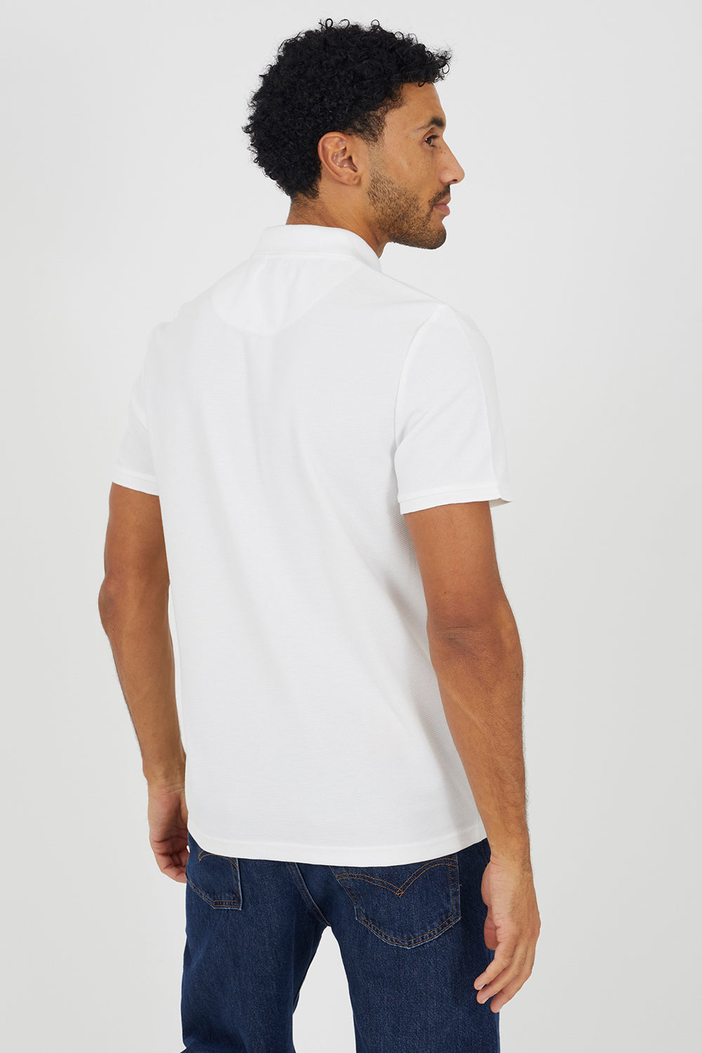 Brave Soul Cream Textured Short Sleeve Quarter Zip Polo Shirt - Cream Image 2
