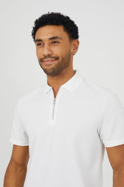 Brave Soul Cream Textured Short Sleeve Quarter Zip Polo Shirt - Cream Image 4