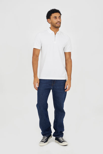 Brave Soul Cream Textured Short Sleeve Quarter Zip Polo Shirt - Cream Image 3