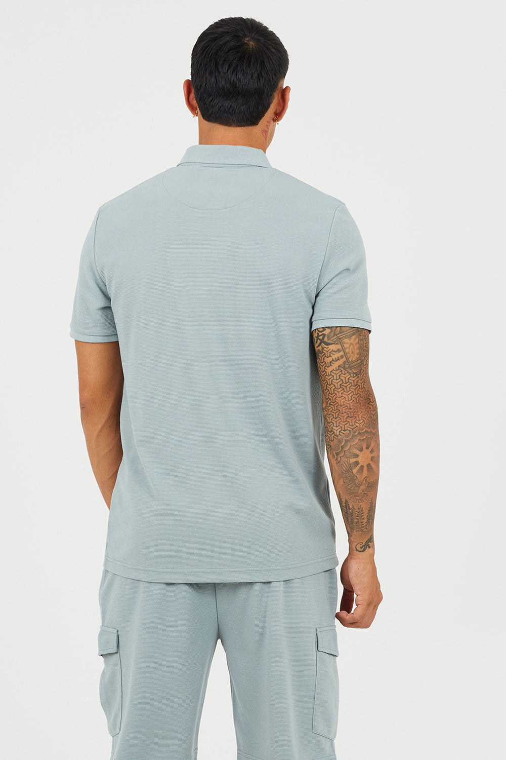 Brave Soul Light Blue Textured Short Sleeve Quarter Zip Polo Shirt - Light Blue Image 2