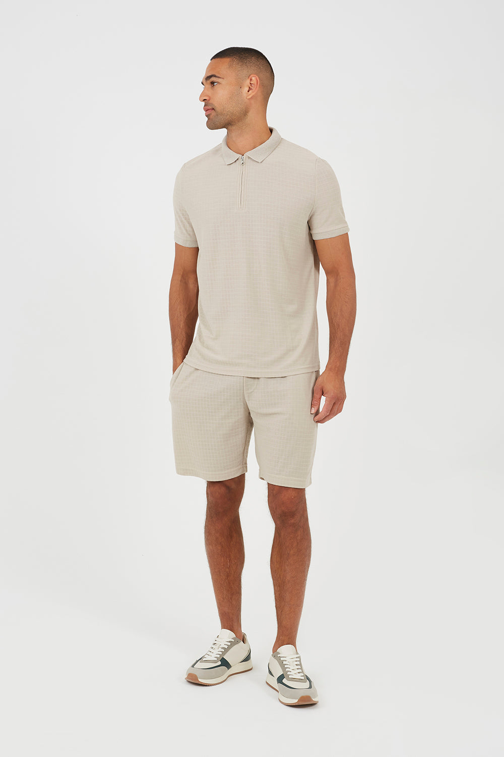 Brave Soul Stone Zip-Neck Polo Shirt - Stone Image 3