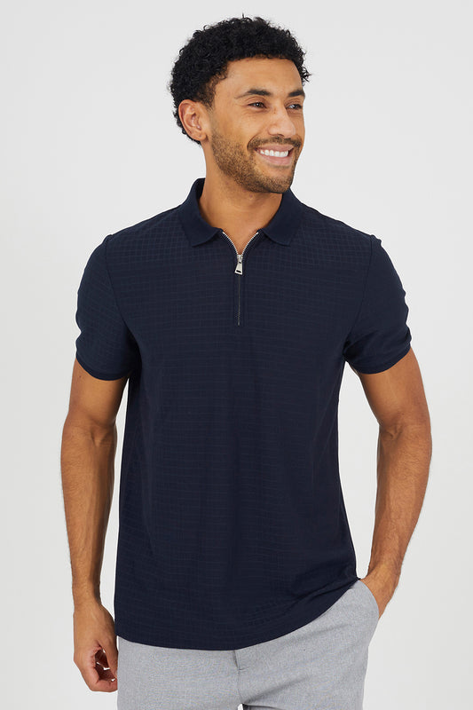 Brave Soul Navy Zip-Neck Polo Shirt - Navy Image 1