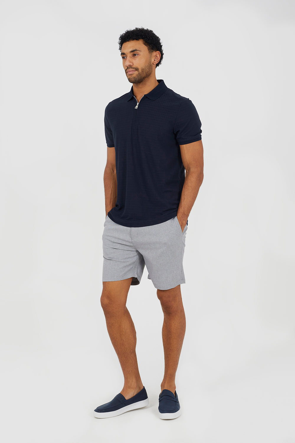 Brave Soul Navy Zip-Neck Polo Shirt - Navy Image 3
