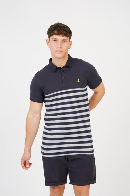 Brave Soul Dark Navy Cotton Blend Stripe Polo Shirt - Dark Navy Image 1