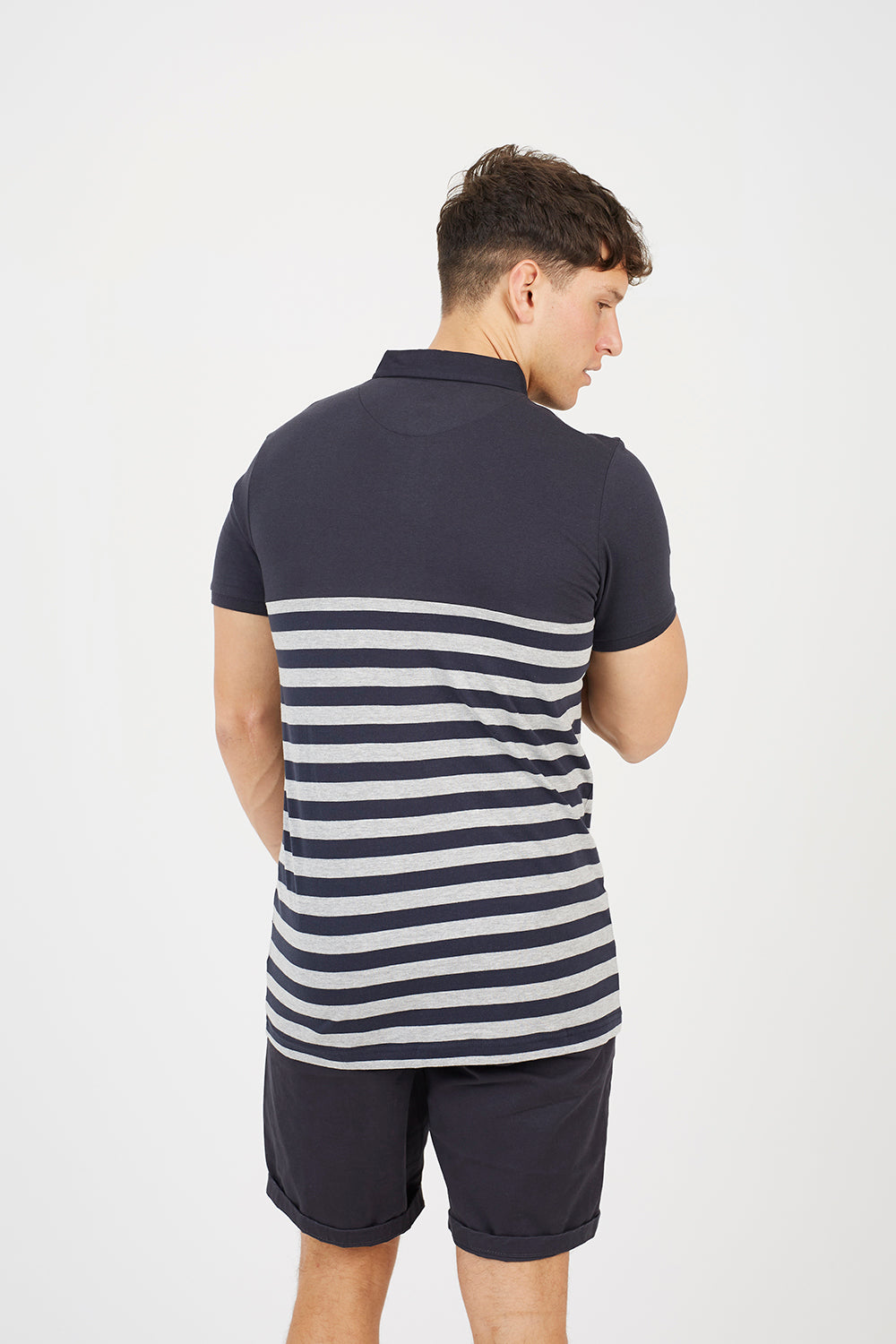 Brave Soul Dark Navy Cotton Blend Stripe Polo Shirt - Dark Navy Image 2