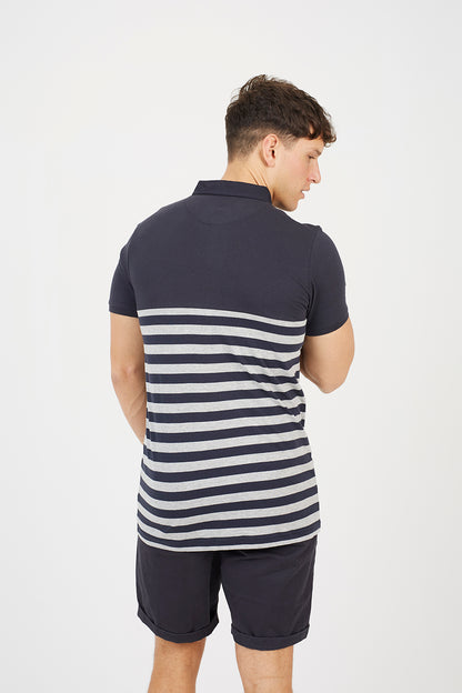 Brave Soul Dark Navy Cotton Blend Stripe Polo Shirt - Dark Navy Image 2
