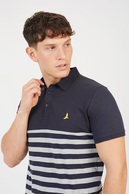 Brave Soul Dark Navy Cotton Blend Stripe Polo Shirt - Dark Navy Image 4