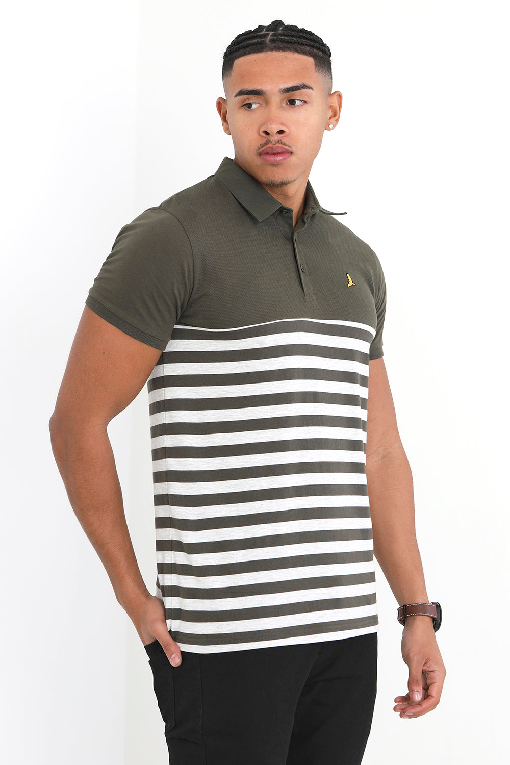 Brave Soul Khaki Cotton Blend Stripe Polo Shirt - Khaki Image 1