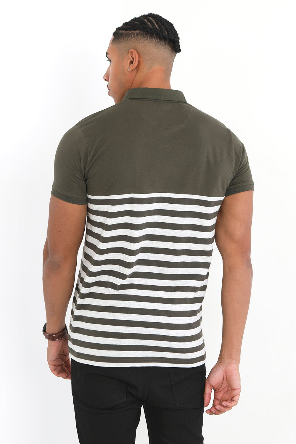 Brave Soul Khaki Cotton Blend Stripe Polo Shirt - Khaki Image 2