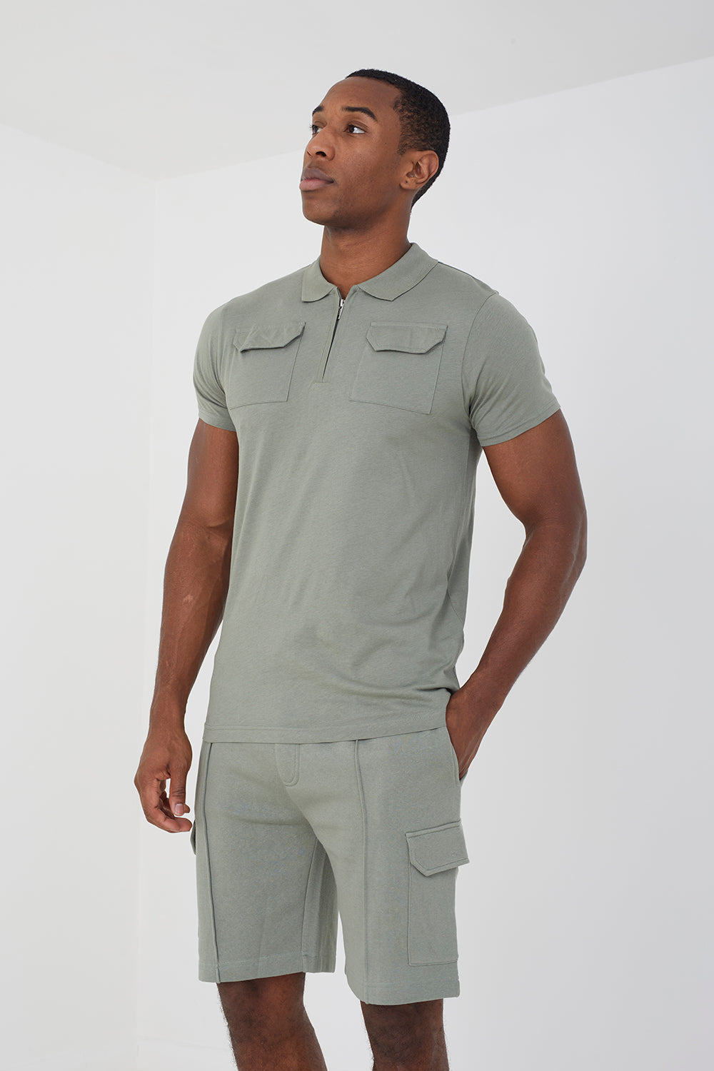 Brave Soul Pale Green Polo Shirt & Short Co-ord Set - Pale Green Image 1