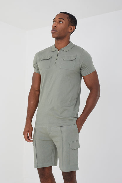 Brave Soul Pale Green Polo Shirt & Short Co-ord Set - Pale Green Image 1
