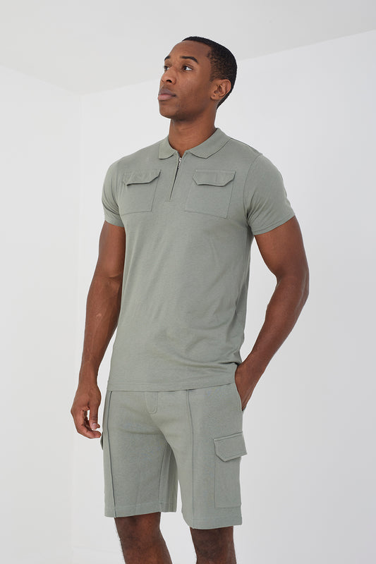 Brave Soul Pale Green Polo Shirt & Short Co-ord Set - Pale Green Image 1