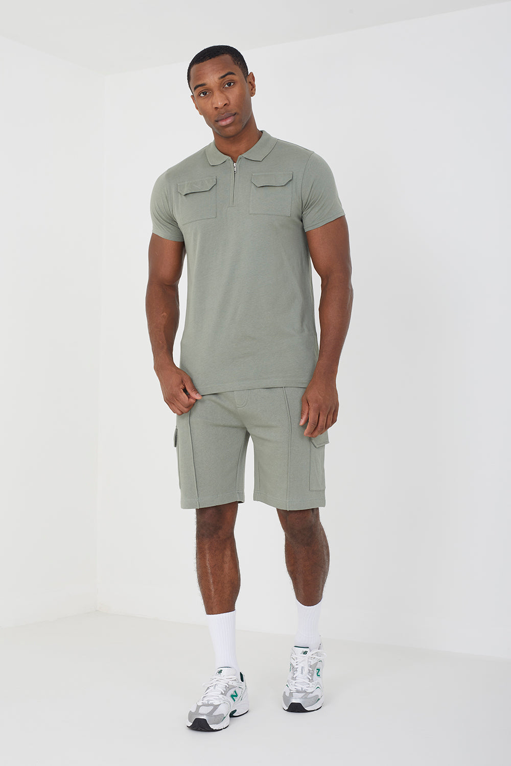 Brave Soul Pale Green Polo Shirt & Short Co-ord Set - Pale Green Image 3