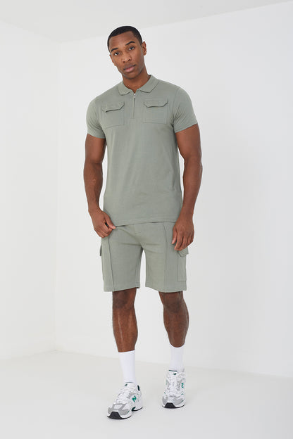 Brave Soul Pale Green Polo Shirt & Short Co-ord Set - Pale Green Image 3