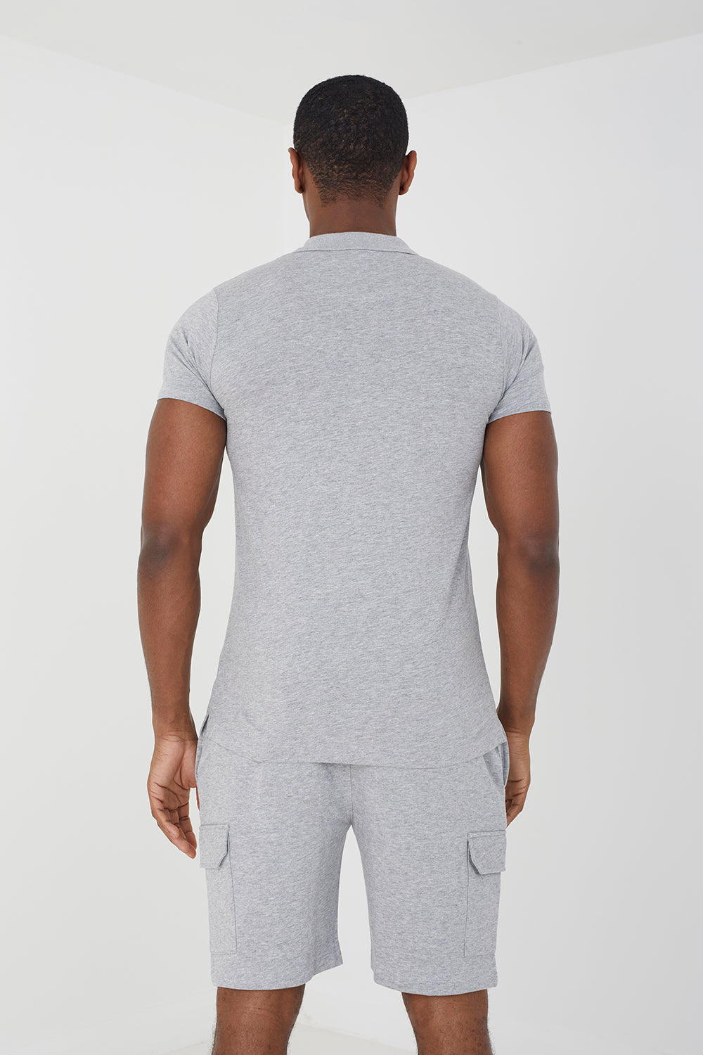 Brave Soul Light Grey Polo Shirt & Short Co-ord Set - Light Grey Image 2